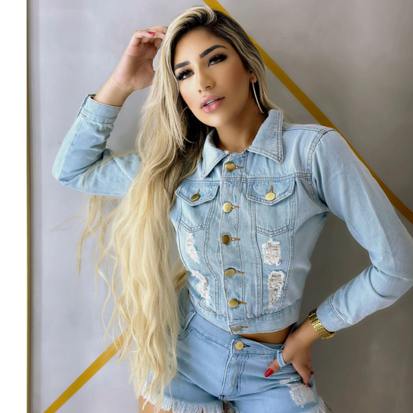 Jaqueta Jeans Blogueirinha Lavagem Clara - Promoção 85 921540317