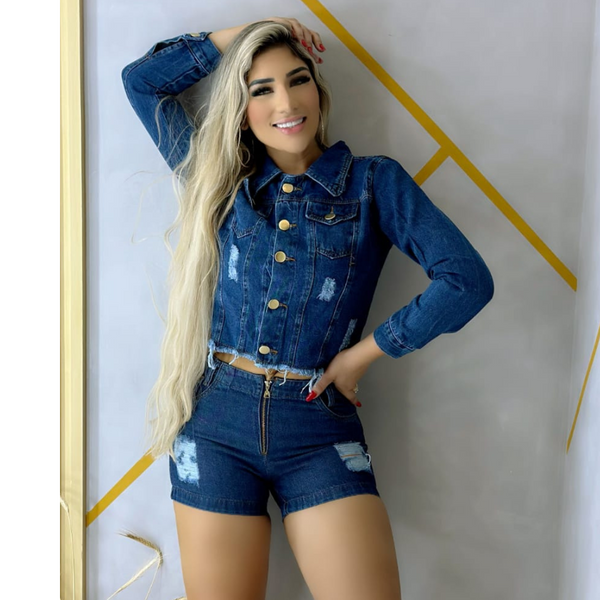 Jaqueta Jeans Blogueirinha Lavagem Escura - Promoção 85 921540317