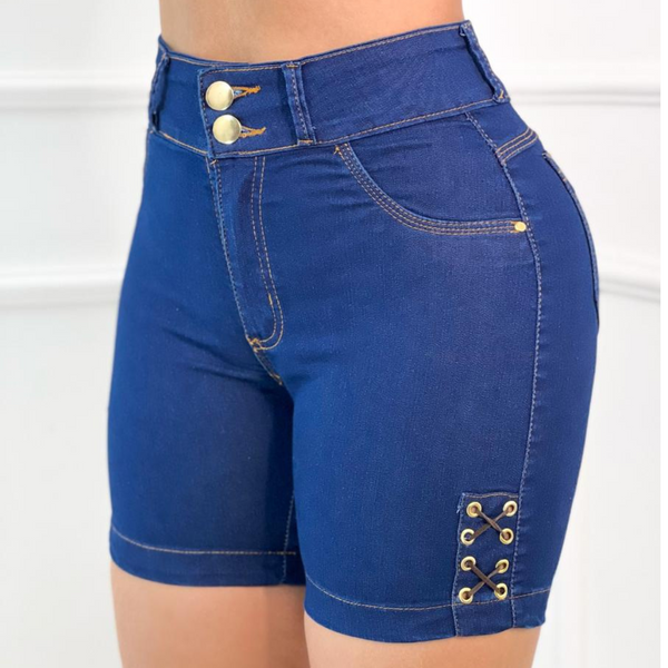 Short Jeans Feminino Cintura Alta - Modelo Detonado Com Lycra